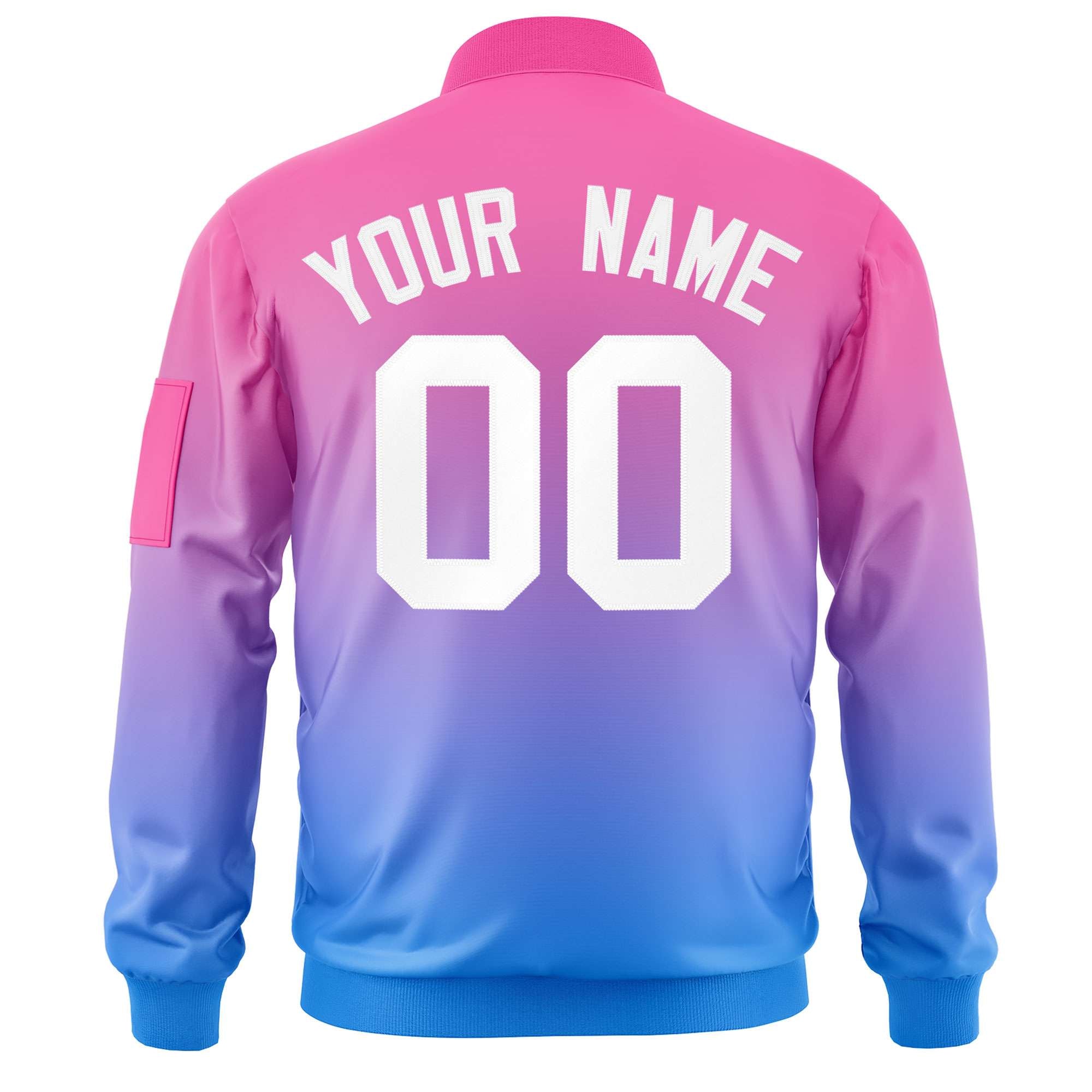 Custom Pink Powder Blue-White Varsity Full-Zip Gradient Fashion Letterman Bomber Jacket