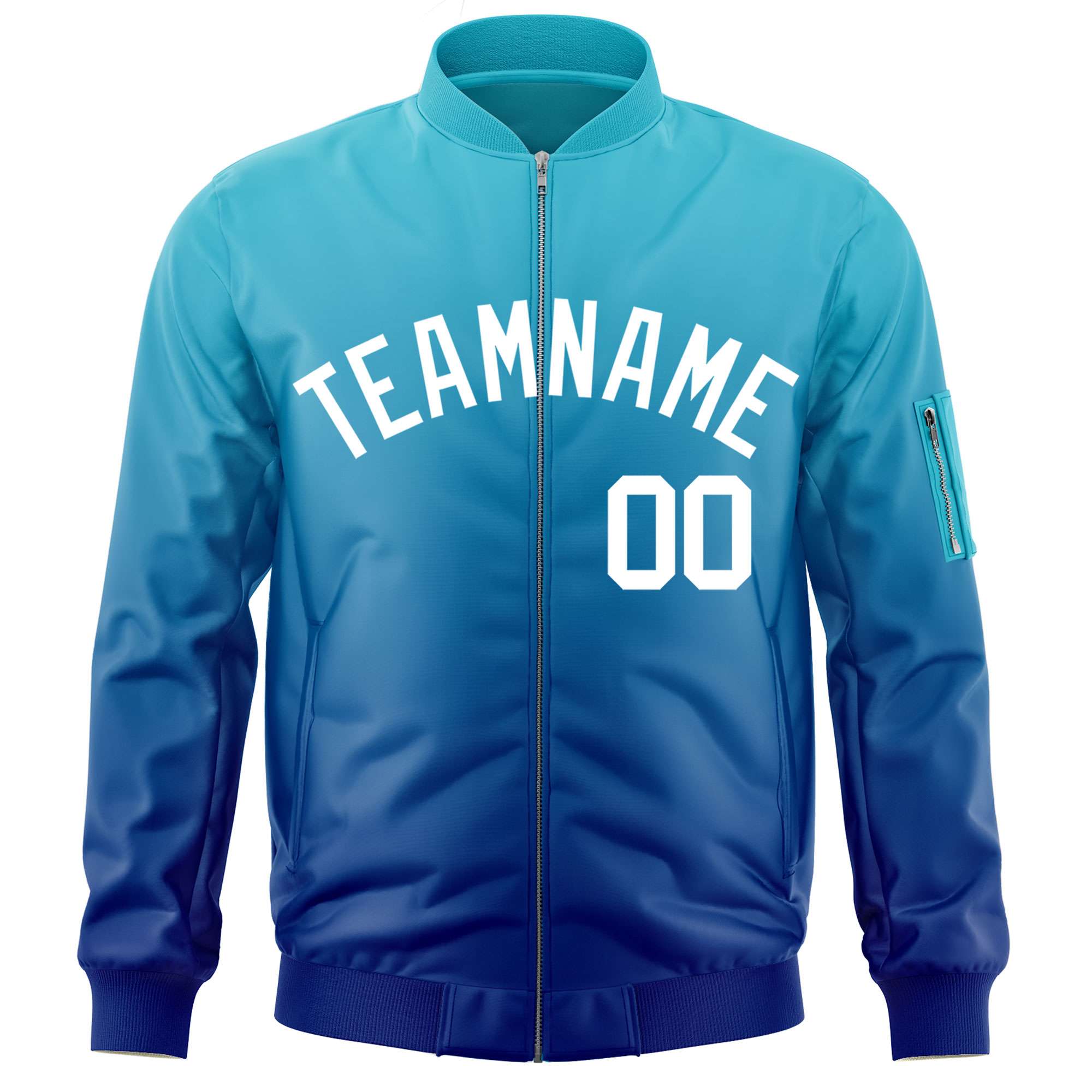 Custom Light Blue Royal-White Varsity Full-Zip Gradient Fashion Letterman Bomber Jacket