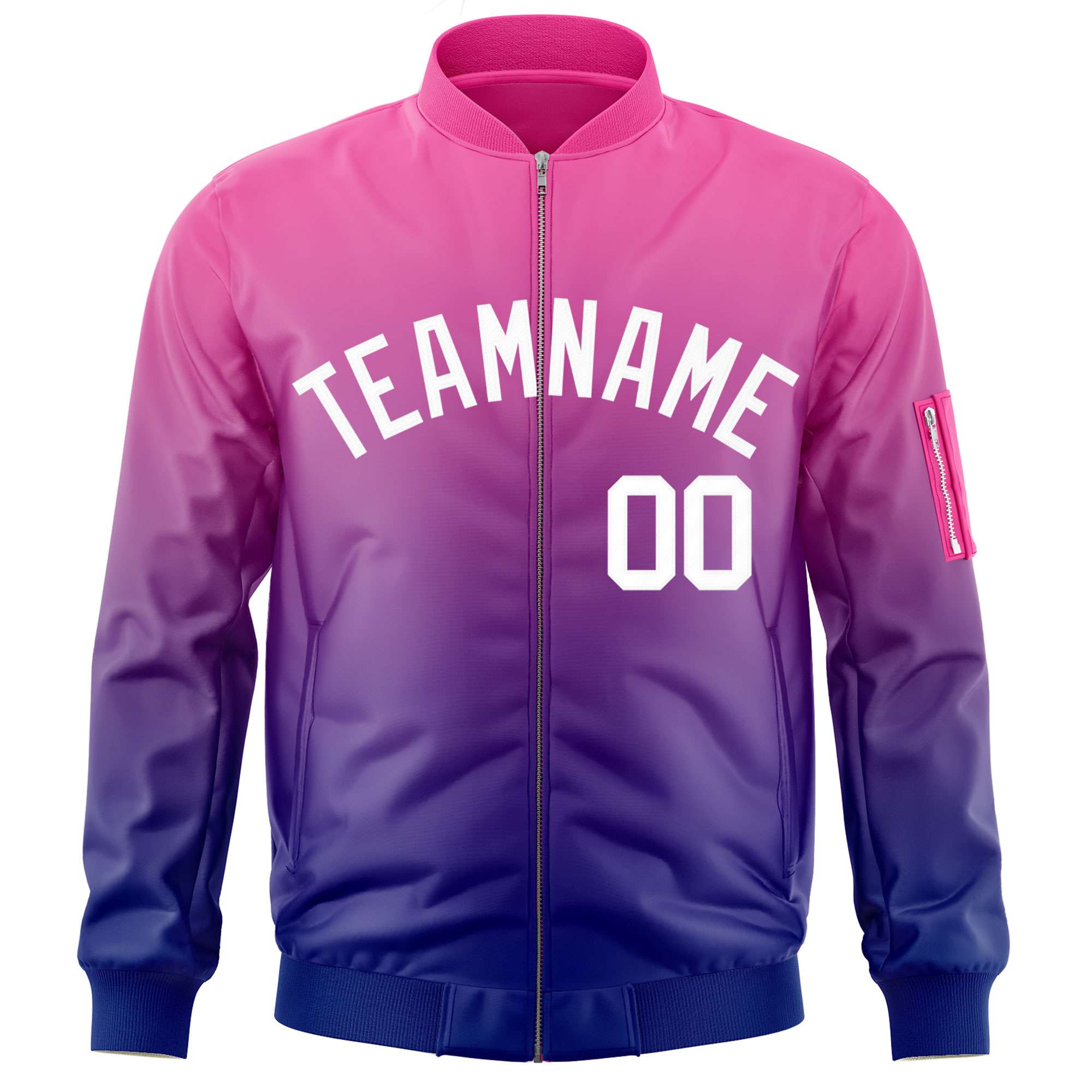 Custom Pink Purple-White Varsity Full-Zip Gradient Fashion Letterman Bomber Jacket