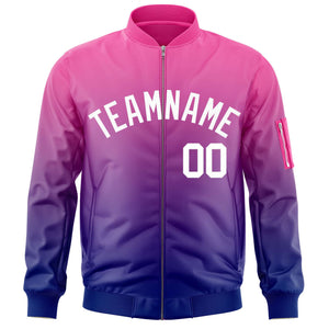 Custom Pink Purple-White Varsity Full-Zip Gradient Fashion Letterman Bomber Jacket