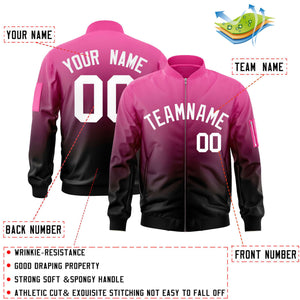 Custom Pink Black-White Varsity Full-Zip Gradient Fashion Letterman Bomber Jacket