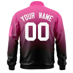 Custom Pink Black-White Varsity Full-Zip Gradient Fashion Letterman Bomber Jacket