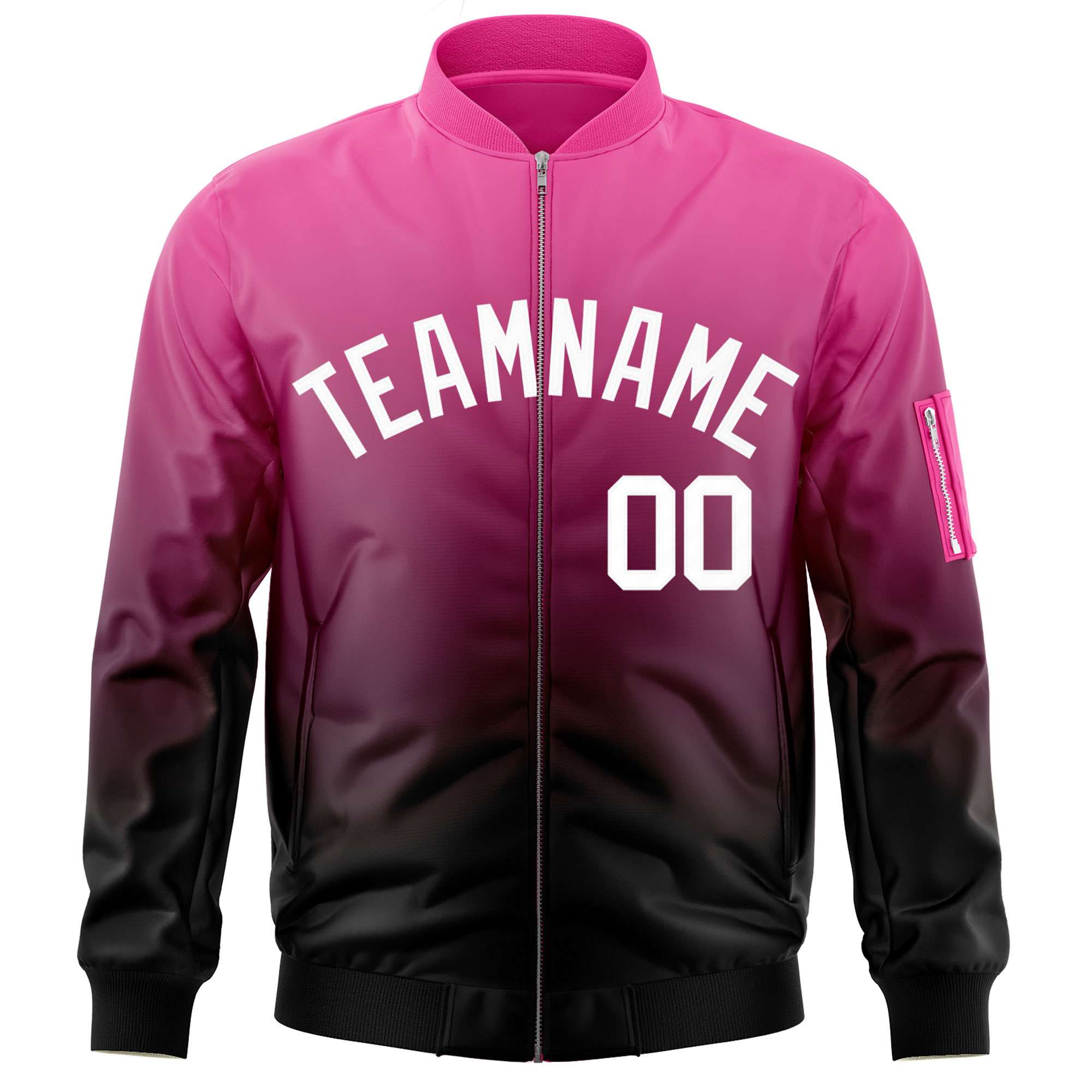 Custom Pink Black-White Varsity Full-Zip Gradient Fashion Letterman Bomber Jacket