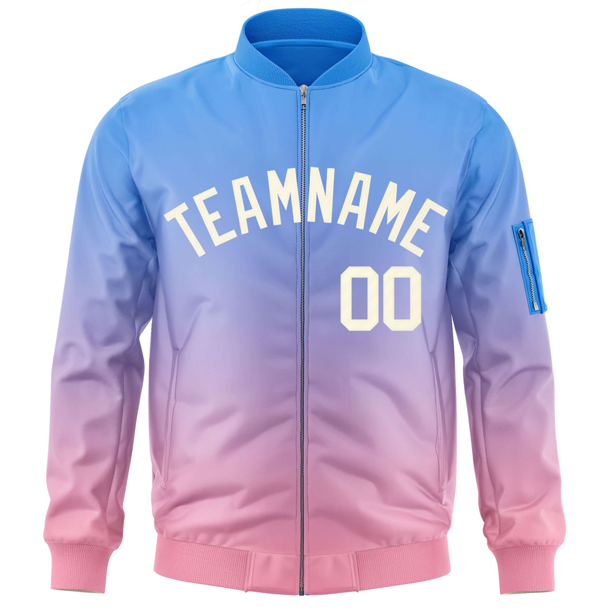 Custom Powder Blue Pink-Cream Varsity Full-Zip Gradient Fashion Letterman Bomber Jacket