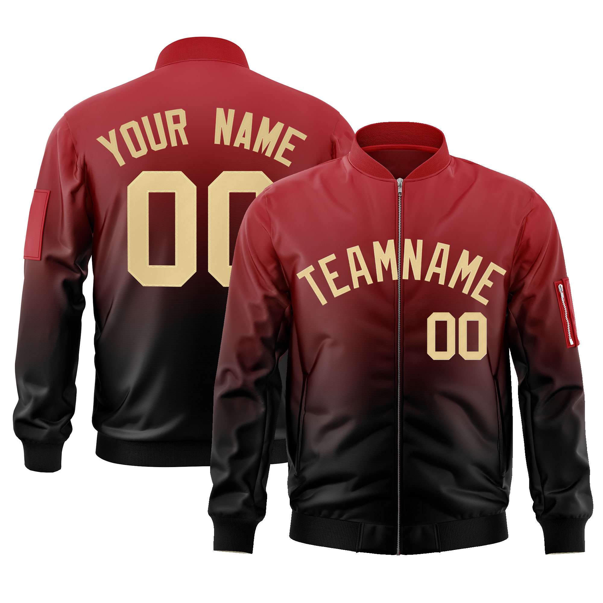 Custom Red Black-Khaki Varsity Full-Zip Gradient Fashion Letterman Bomber Jacket