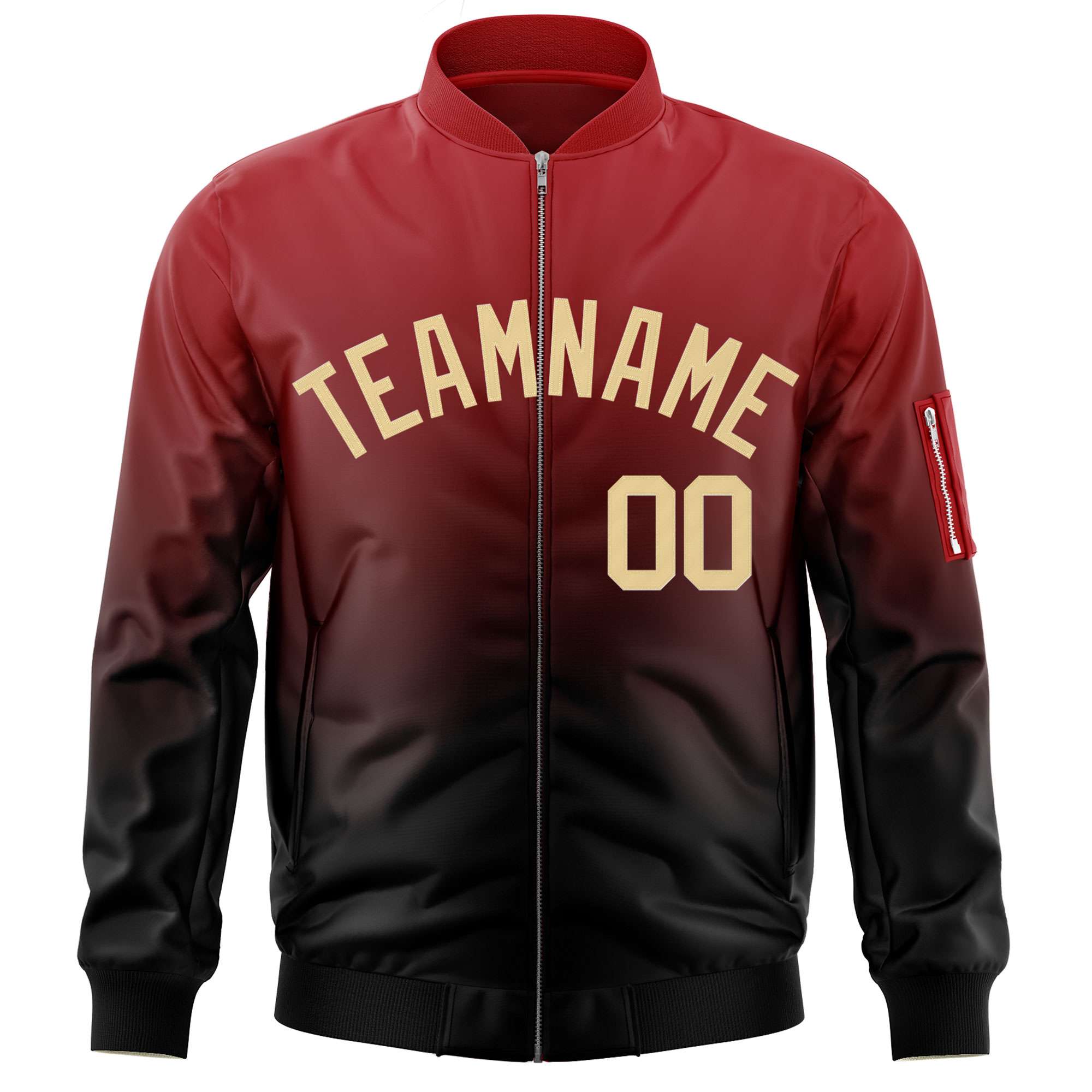 Custom Red Black-Khaki Varsity Full-Zip Gradient Fashion Letterman Bomber Jacket