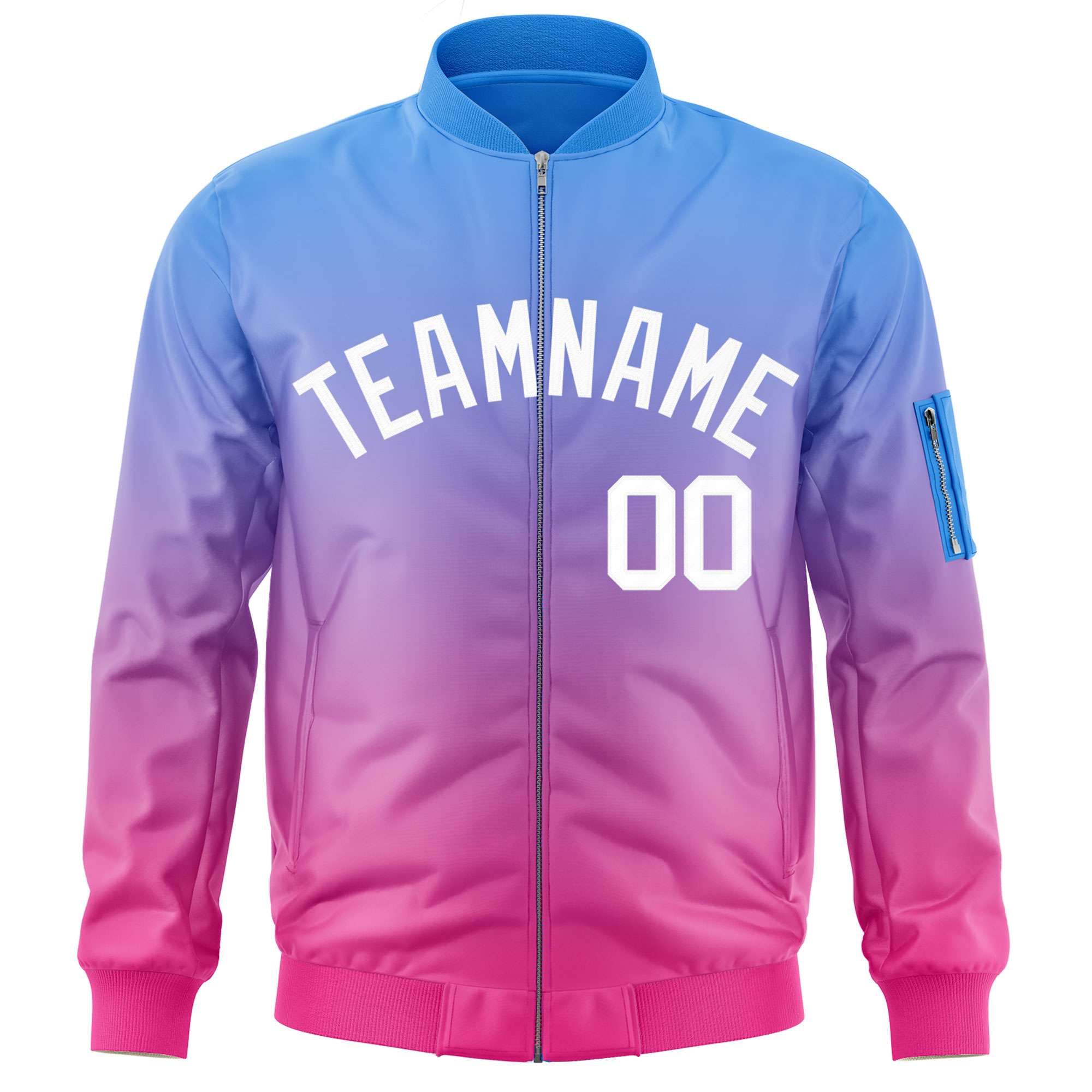 Custom Powder Blue Pink-White Varsity Full-Zip Gradient Fashion Letterman Bomber Jacket