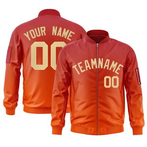 Custom Red Orange-Khaki Varsity Full-Zip Gradient Fashion Letterman Bomber Jacket