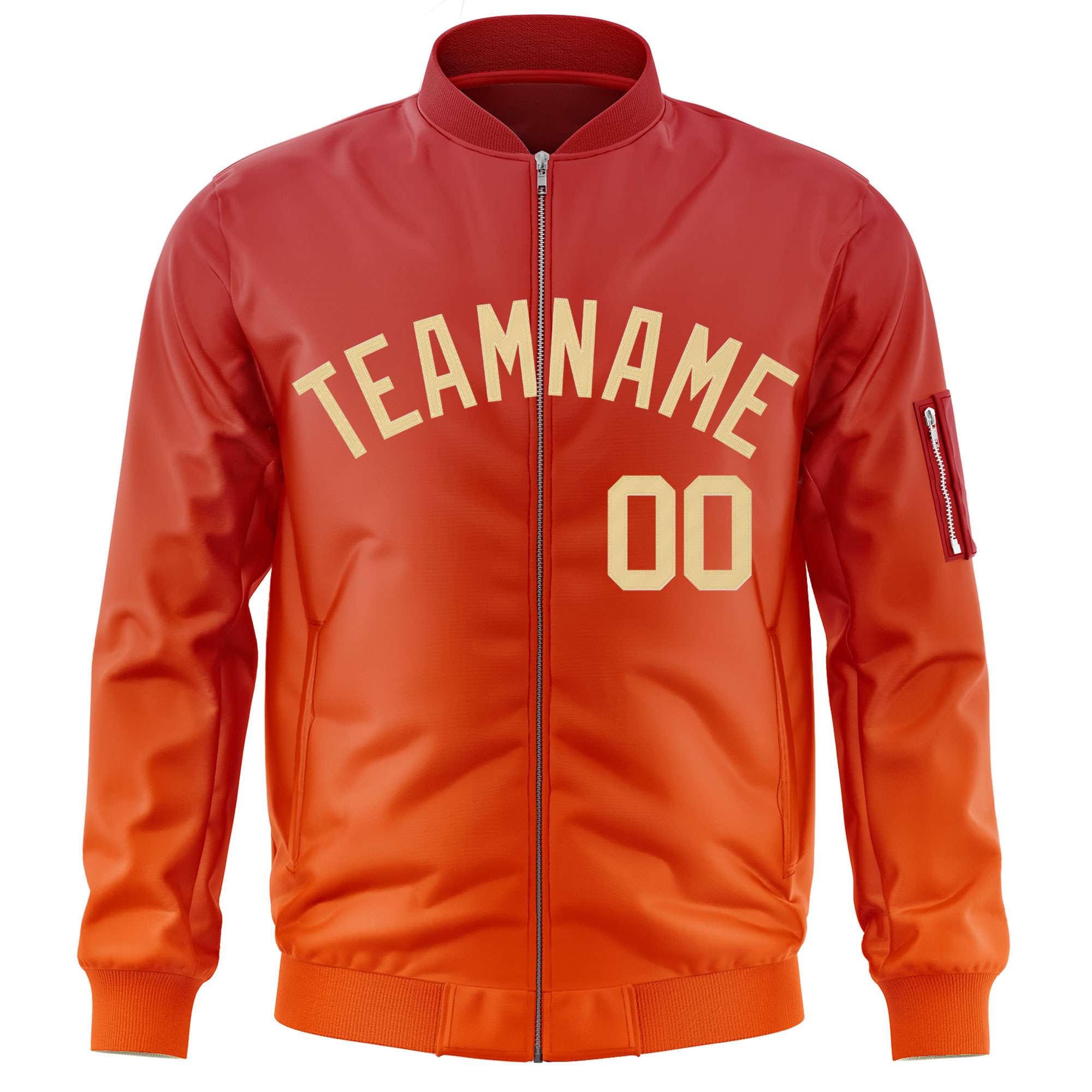 Custom Red Orange-Khaki Varsity Full-Zip Gradient Fashion Letterman Bomber Jacket