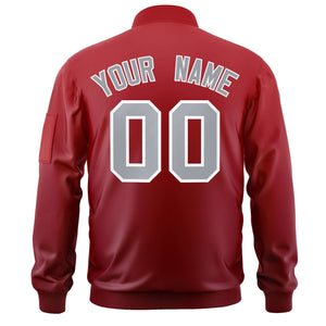 Custom Red Gray Varsity Full-Zip Gradient Fashion Letterman Bomber Jacket