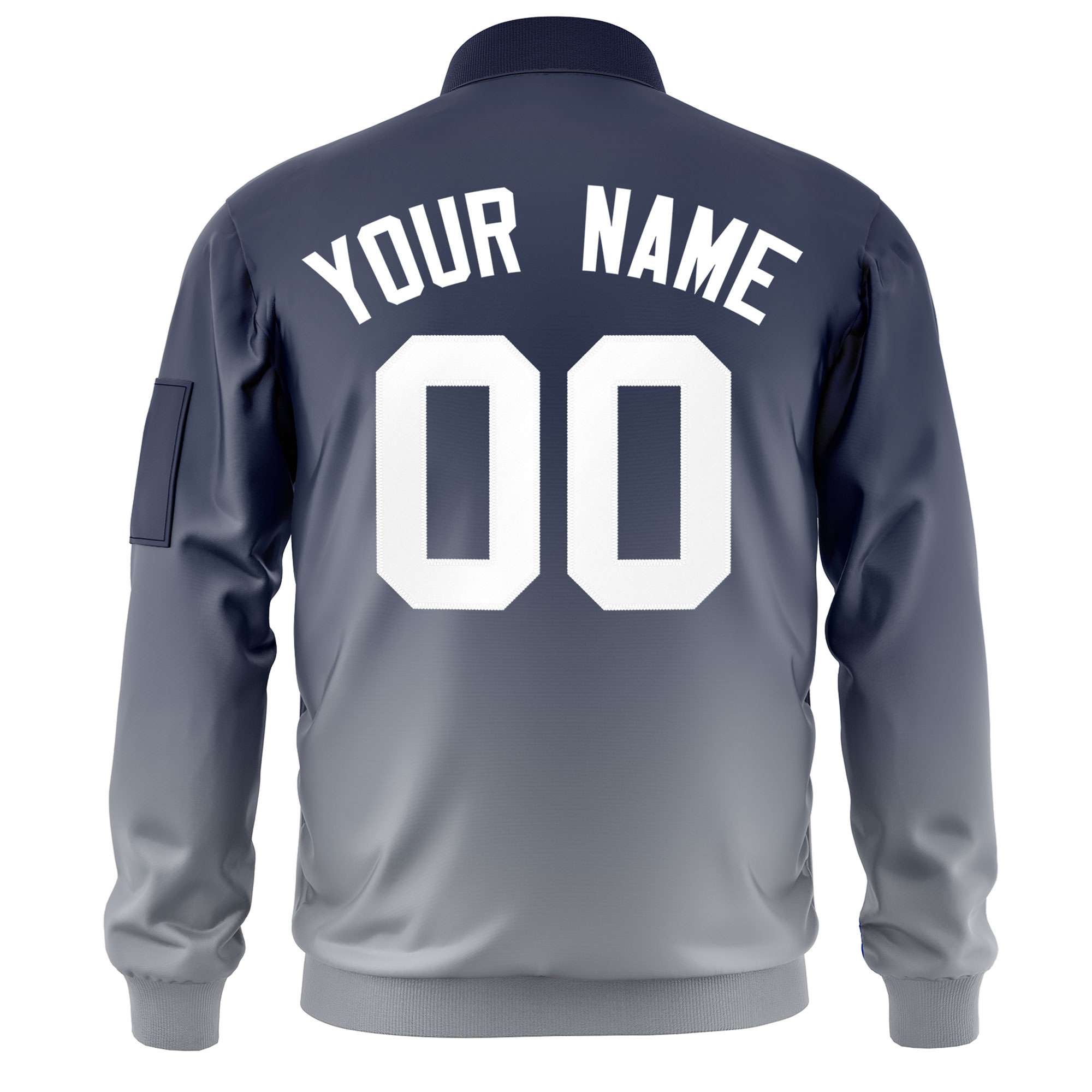 Custom Navy Gray-White Varsity Full-Zip Gradient Fashion Letterman Bomber Jacket