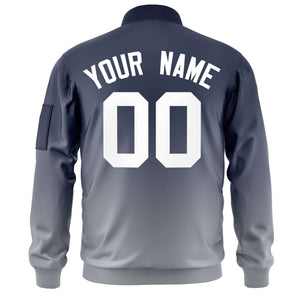 Custom Navy Gray-White Varsity Full-Zip Gradient Fashion Letterman Bomber Jacket