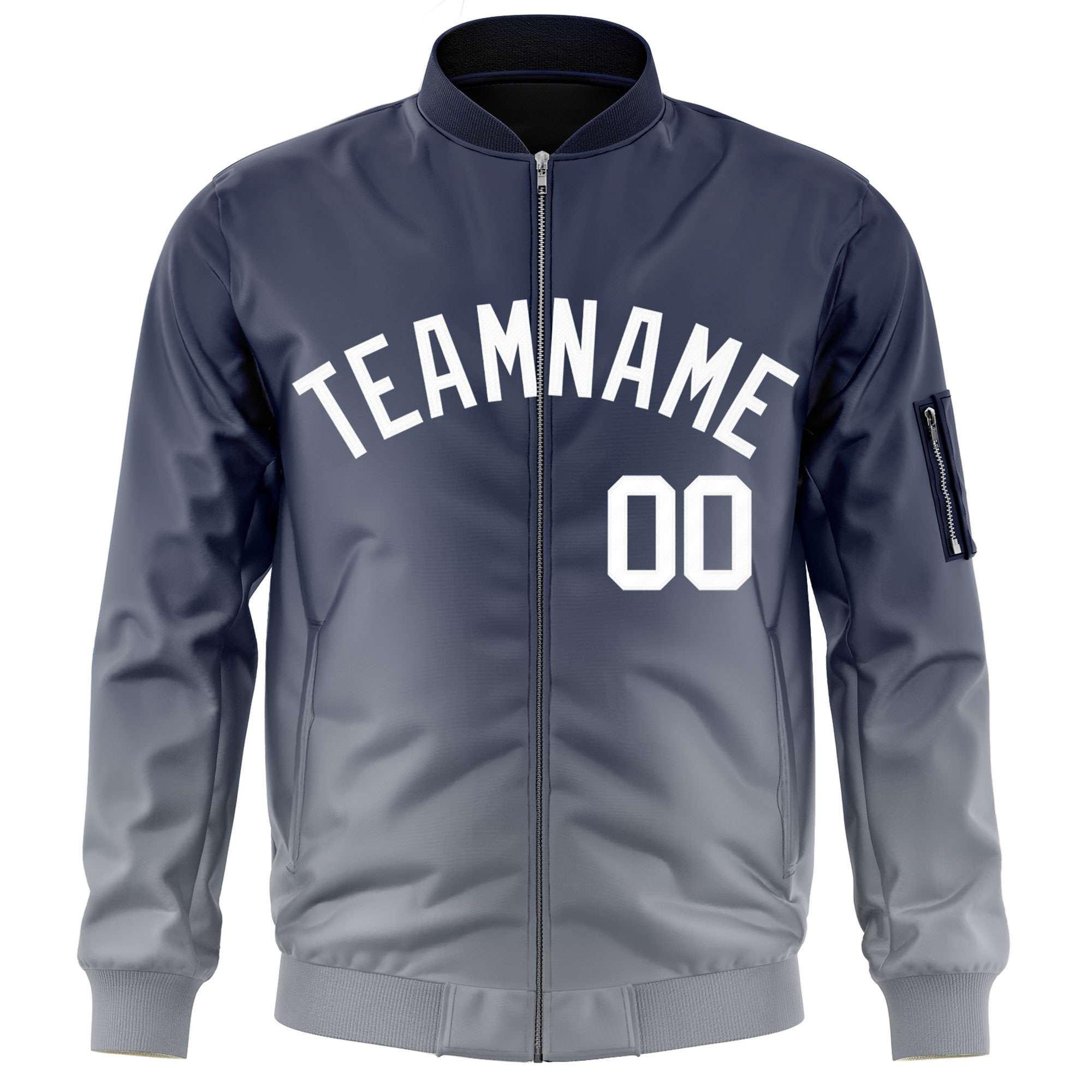 Custom Navy Gray-White Varsity Full-Zip Gradient Fashion Letterman Bomber Jacket