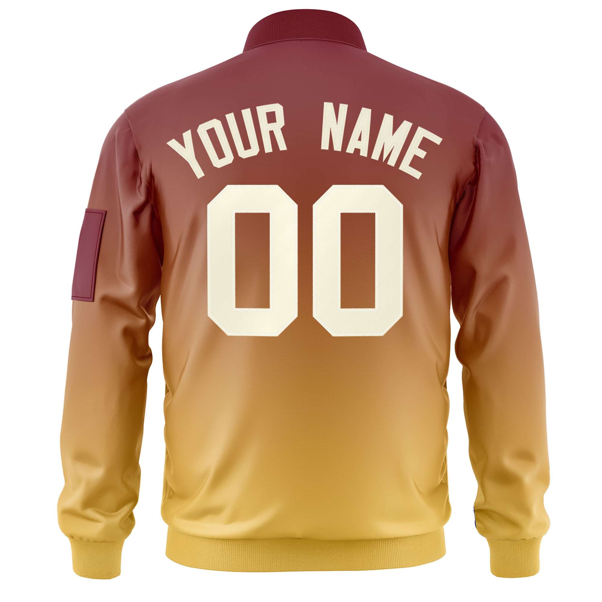 Custom Crimson Yellow-Cream Varsity Full-Zip Gradient Fashion Letterman Bomber Jacket