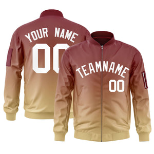 Custom Crimson Khaki-White Varsity Full-Zip Gradient Fashion Letterman Bomber Jacket