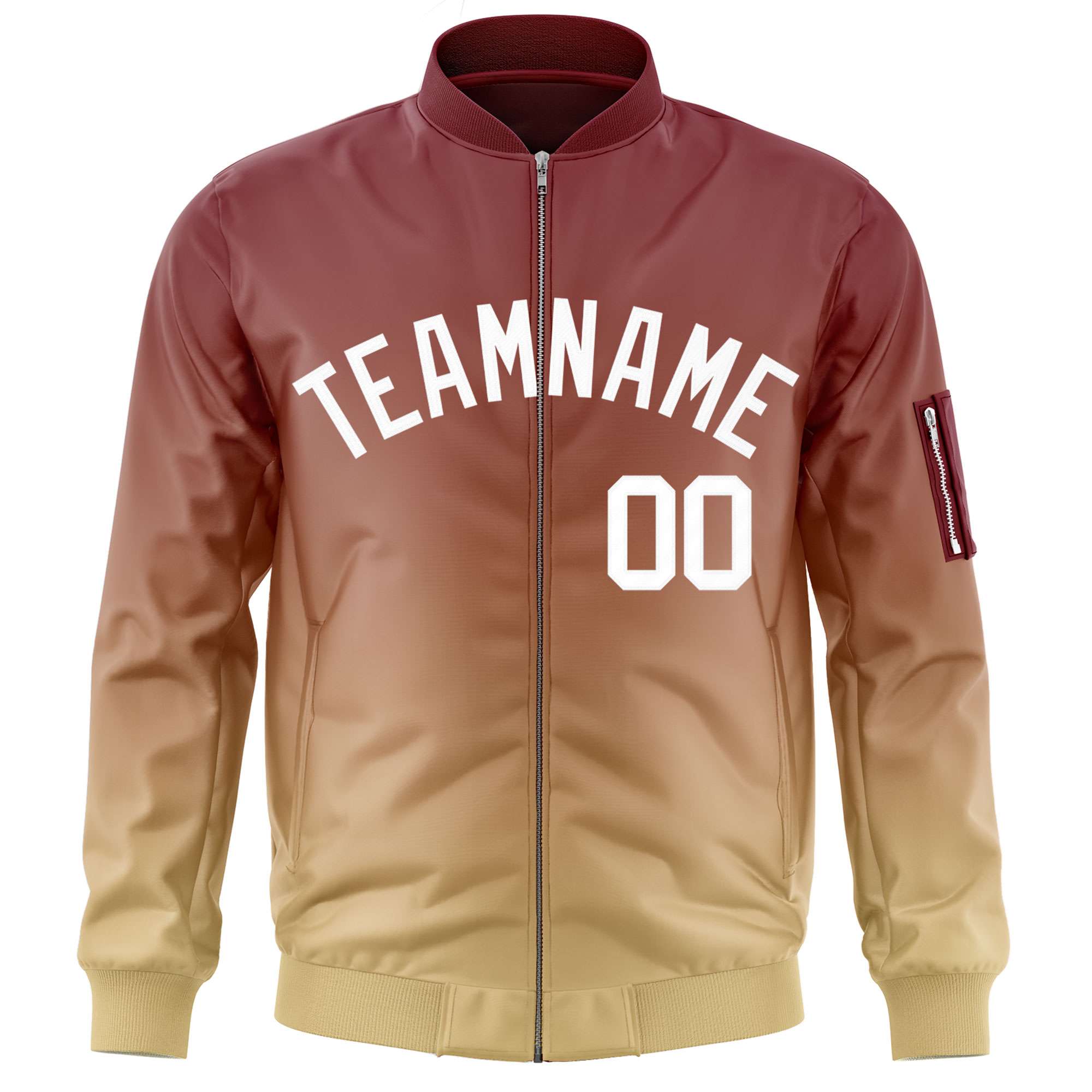 Custom Crimson Khaki-White Varsity Full-Zip Gradient Fashion Letterman Bomber Jacket