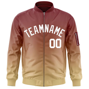 Custom Crimson Khaki-White Varsity Full-Zip Gradient Fashion Letterman Bomber Jacket