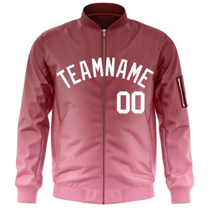 Custom Crimson Pink-White Varsity Full-Zip Gradient Fashion Letterman Bomber Jacket