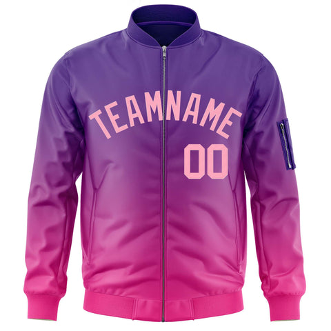 Custom Purple Pink Varsity Full-Zip Gradient Fashion Letterman Bomber Jacket
