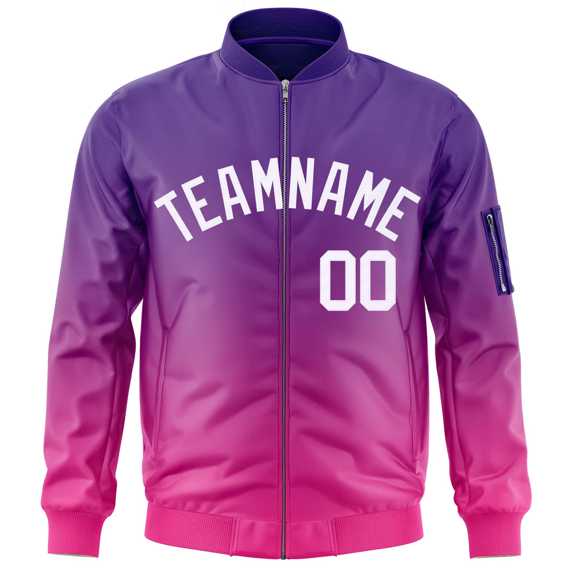 Custom Purple Pink-White Varsity Full-Zip Gradient Fashion Letterman Bomber Jacket