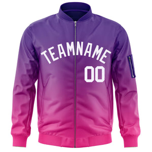 Custom Purple Pink-White Varsity Full-Zip Gradient Fashion Letterman Bomber Jacket