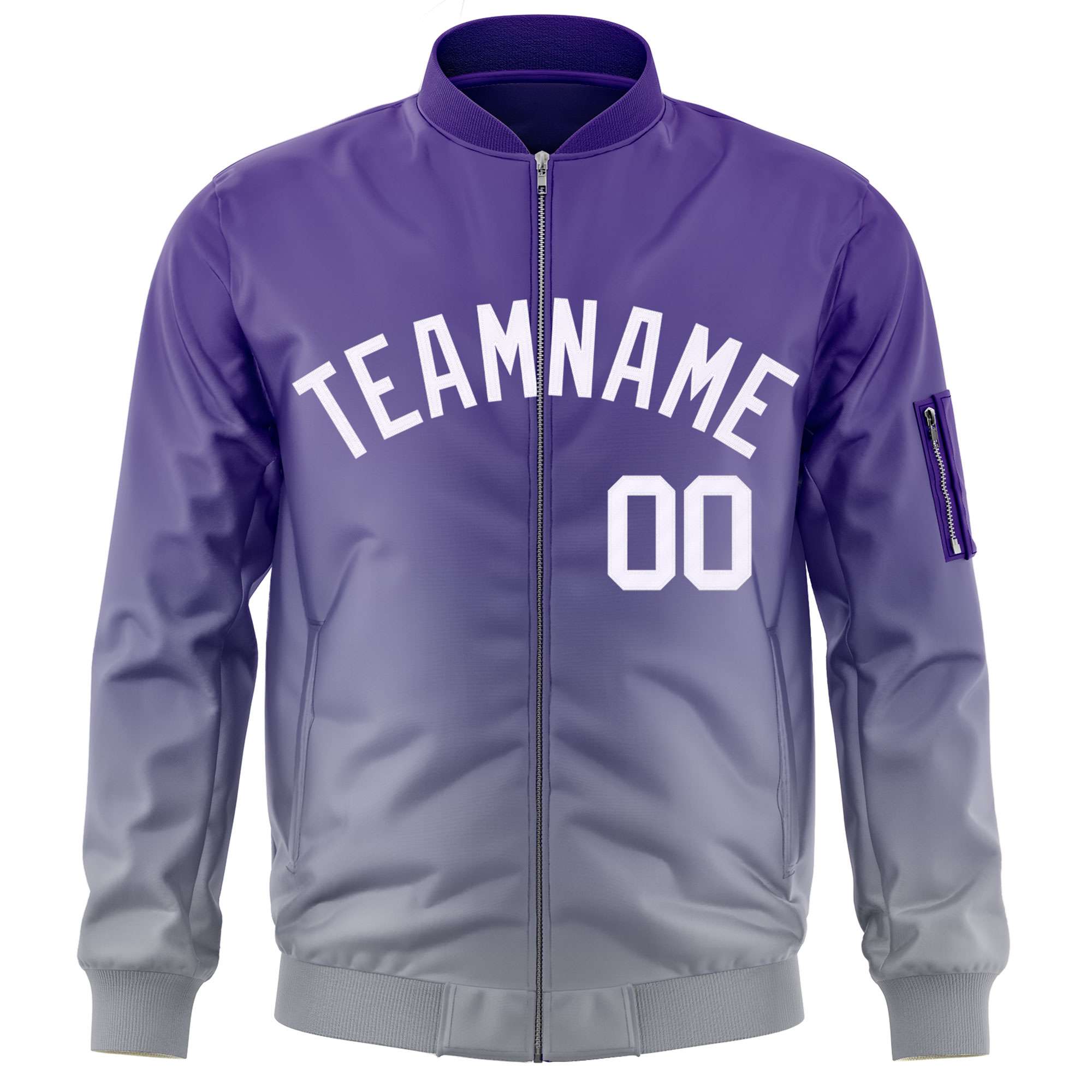 Custom Purple Gray-White Varsity Full-Zip Gradient Fashion Letterman Bomber Jacket