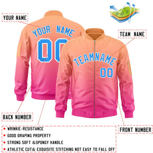 Custom Orange Pink-Powder Blue Varsity Full-Zip Gradient Fashion Letterman Bomber Jacket