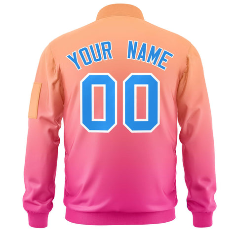 Custom Orange Pink-Powder Blue Varsity Full-Zip Gradient Fashion Letterman Bomber Jacket