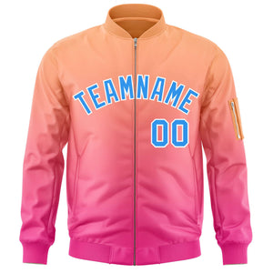 Custom Orange Pink-Powder Blue Varsity Full-Zip Gradient Fashion Letterman Bomber Jacket