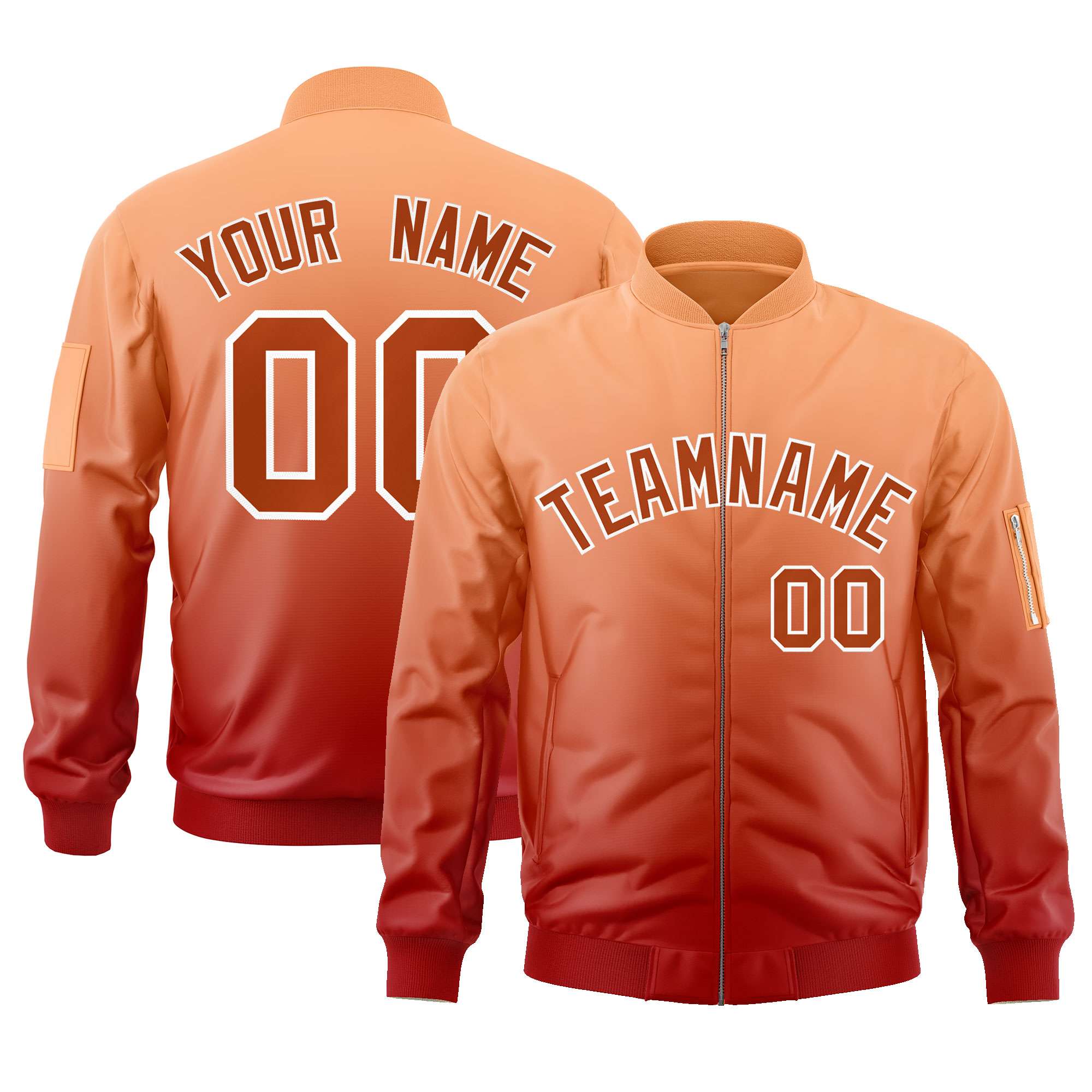 Custom Orange Red Varsity Full-Zip Gradient Fashion Letterman Bomber Jacket