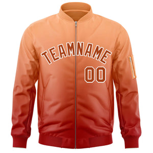 Custom Orange Red Varsity Full-Zip Gradient Fashion Letterman Bomber Jacket