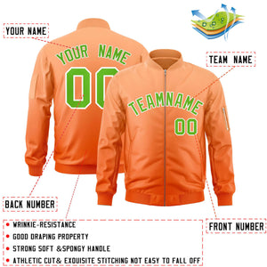 Custom Orange Green Varsity Full-Zip Gradient Fashion Letterman Bomber Jacket