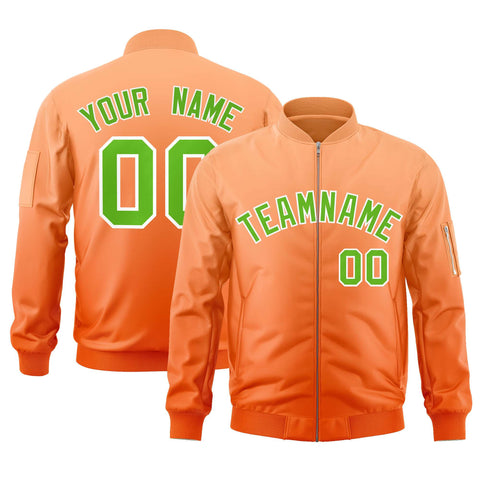 Custom Orange Green Varsity Full-Zip Gradient Fashion Letterman Bomber Jacket