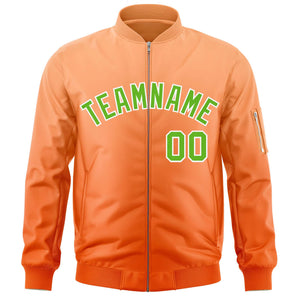 Custom Orange Green Varsity Full-Zip Gradient Fashion Letterman Bomber Jacket