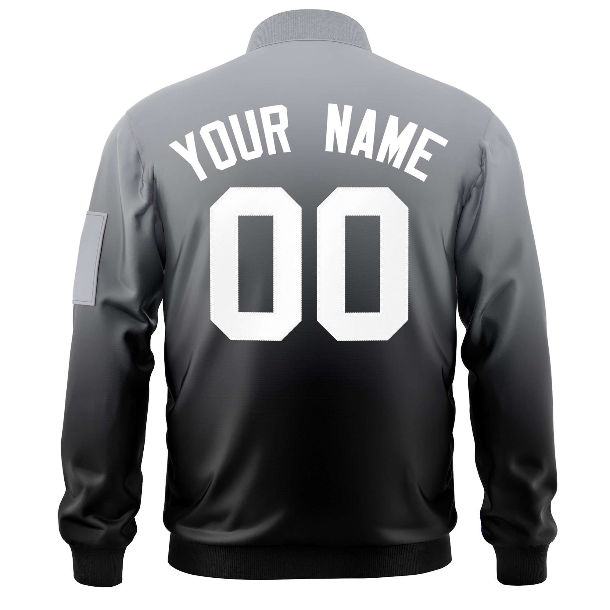 Custom Gray Black-White Varsity Full-Zip Gradient Fashion Letterman Bomber Jacket