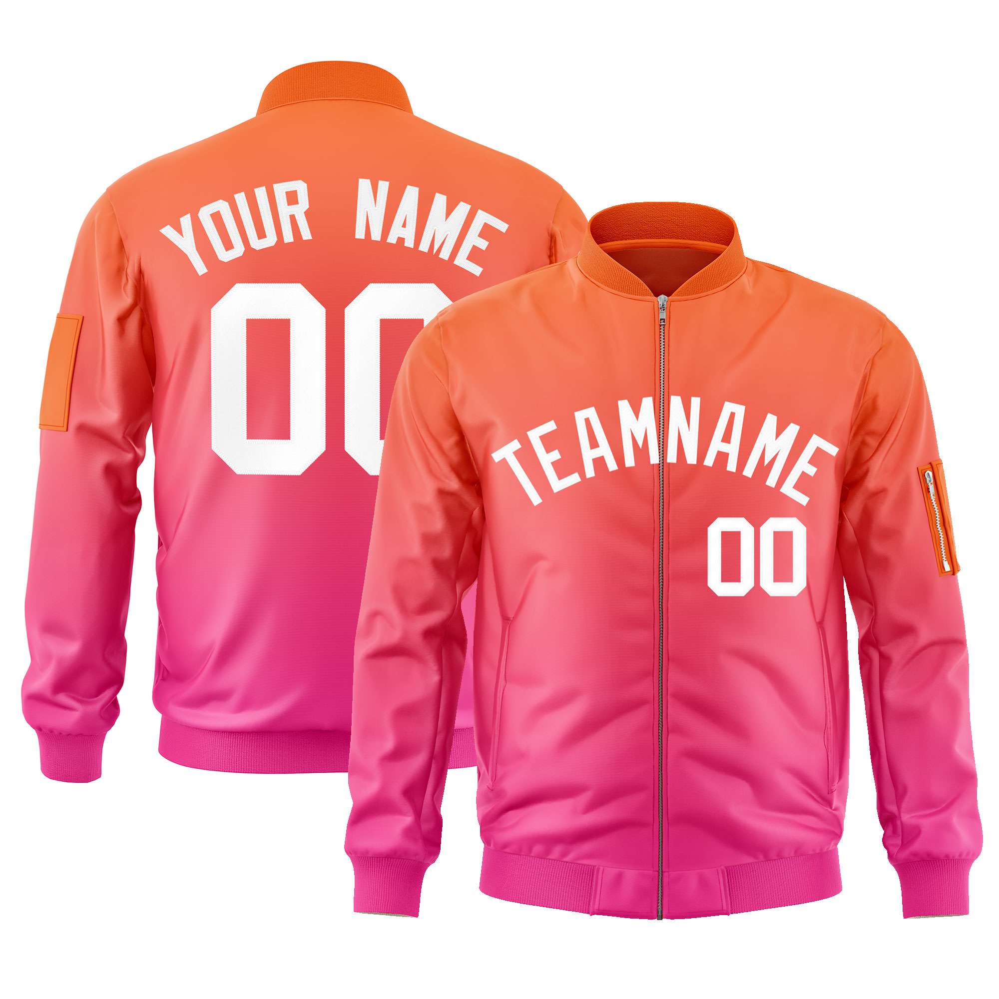 Custom Orange Pink-White Varsity Full-Zip Gradient Fashion Letterman Bomber Jacket