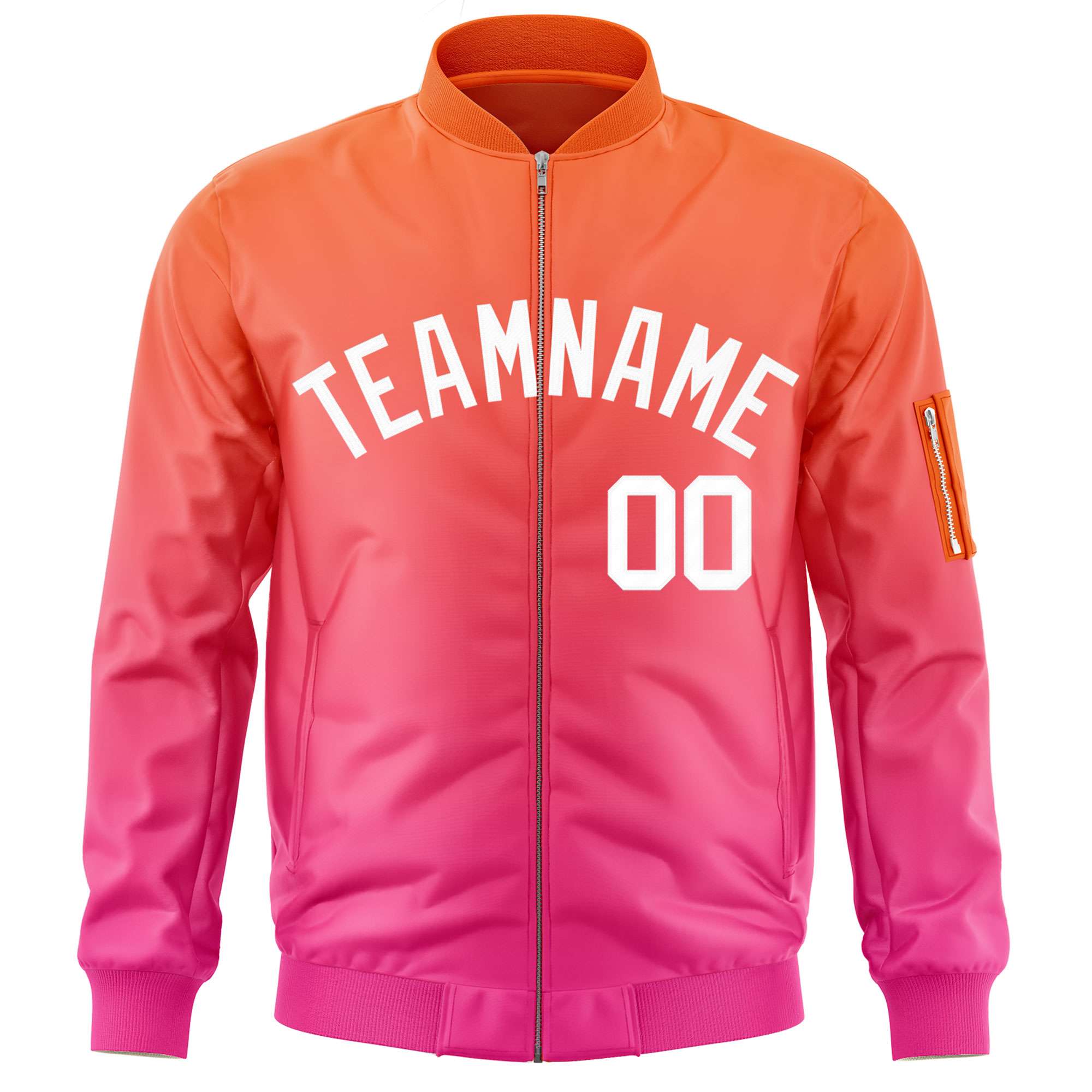 Custom Orange Pink-White Varsity Full-Zip Gradient Fashion Letterman Bomber Jacket