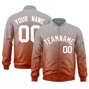 Custom Gray Orange-White Varsity Full-Zip Gradient Fashion Letterman Bomber Jacket