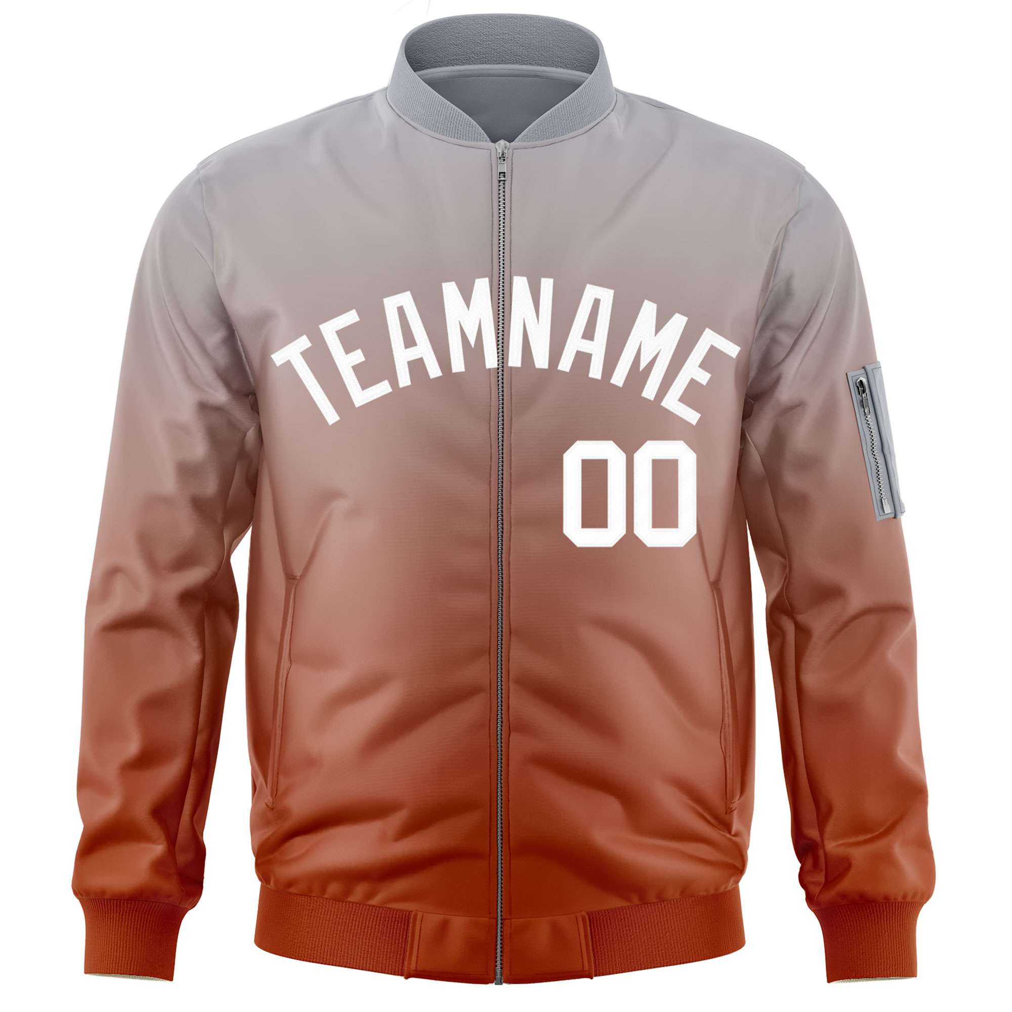 Custom Gray Orange-White Varsity Full-Zip Gradient Fashion Letterman Bomber Jacket