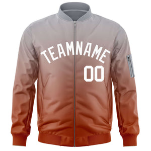 Custom Gray Orange-White Varsity Full-Zip Gradient Fashion Letterman Bomber Jacket