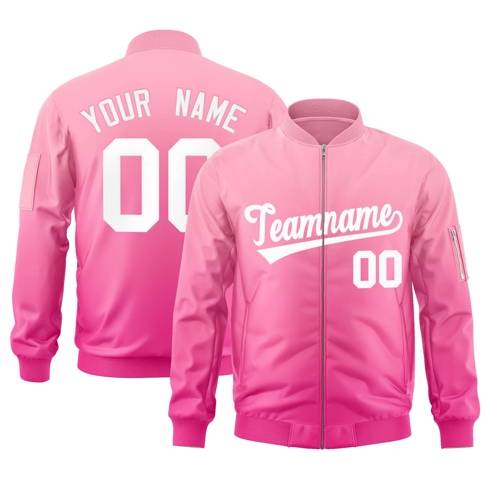 Custom Pink White Varsity Full-Zip Gradient Fashion Letterman Bomber Jacket