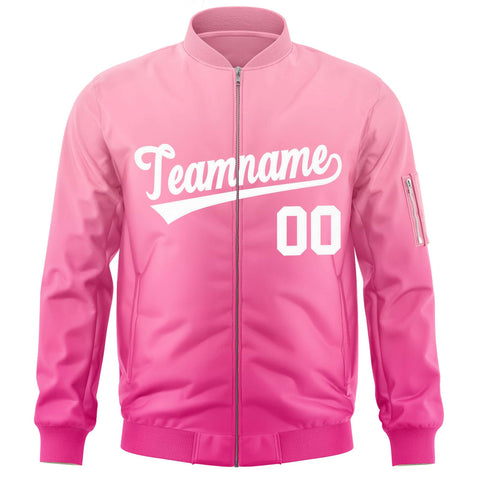 Custom Pink White Varsity Full-Zip Gradient Fashion Letterman Bomber Jacket