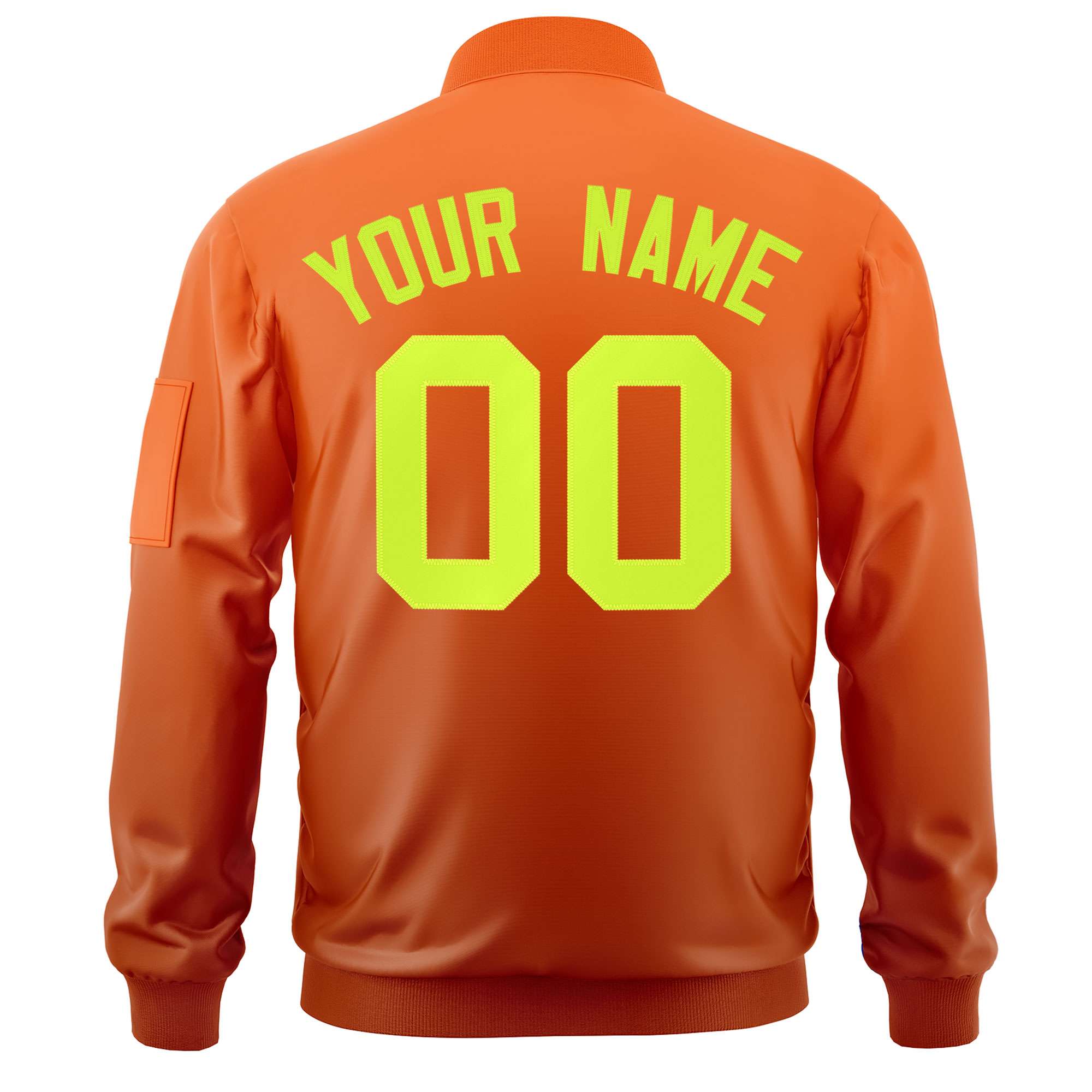 Custom Orange Neon Green Varsity Full-Zip Gradient Fashion Letterman Bomber Jacket