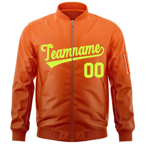 Custom Orange Neon Green Varsity Full-Zip Gradient Fashion Letterman Bomber Jacket