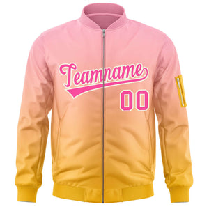 Custom Pink Gold Varsity Full-Zip Gradient Fashion Letterman Bomber Jacket