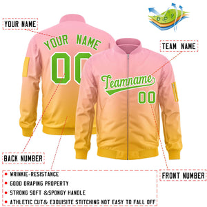 Custom Pink Gold-Green Varsity Full-Zip Gradient Fashion Letterman Bomber Jacket