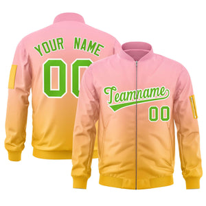 Custom Pink Gold-Green Varsity Full-Zip Gradient Fashion Letterman Bomber Jacket