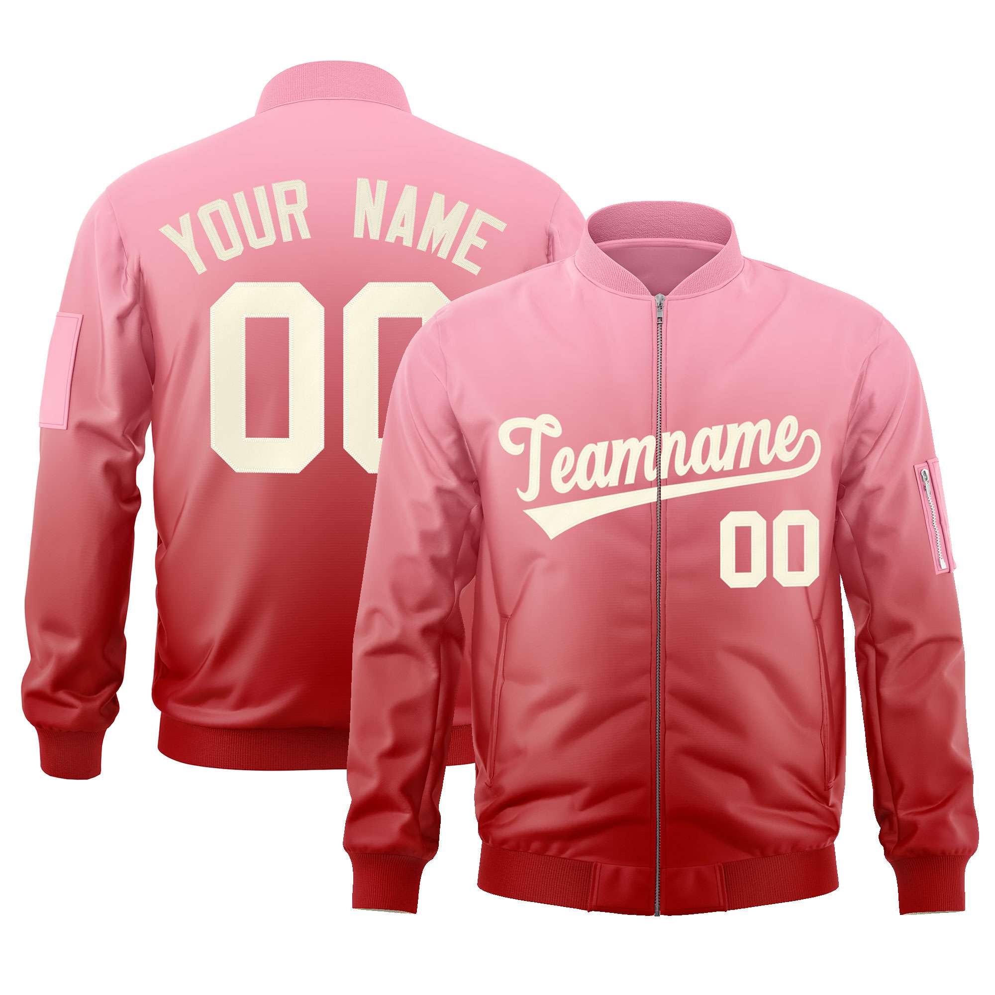 Custom Pink Red-Cream Varsity Full-Zip Gradient Fashion Letterman Bomber Jacket