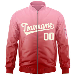 Custom Pink Red-Cream Varsity Full-Zip Gradient Fashion Letterman Bomber Jacket