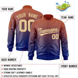 Custom Orange Navy-Khaki Varsity Full-Zip Gradient Fashion Letterman Bomber Jacket